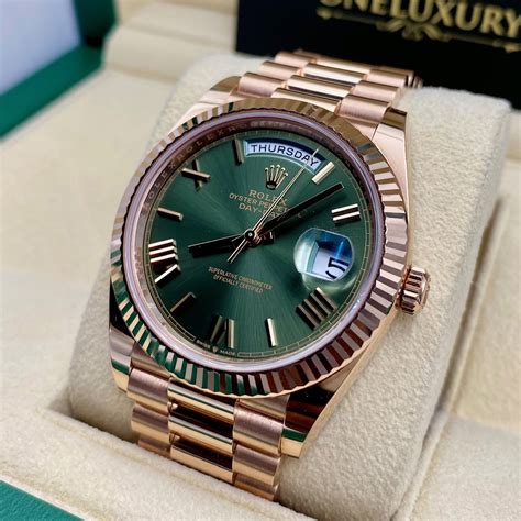 rolex day date everose gold green dial